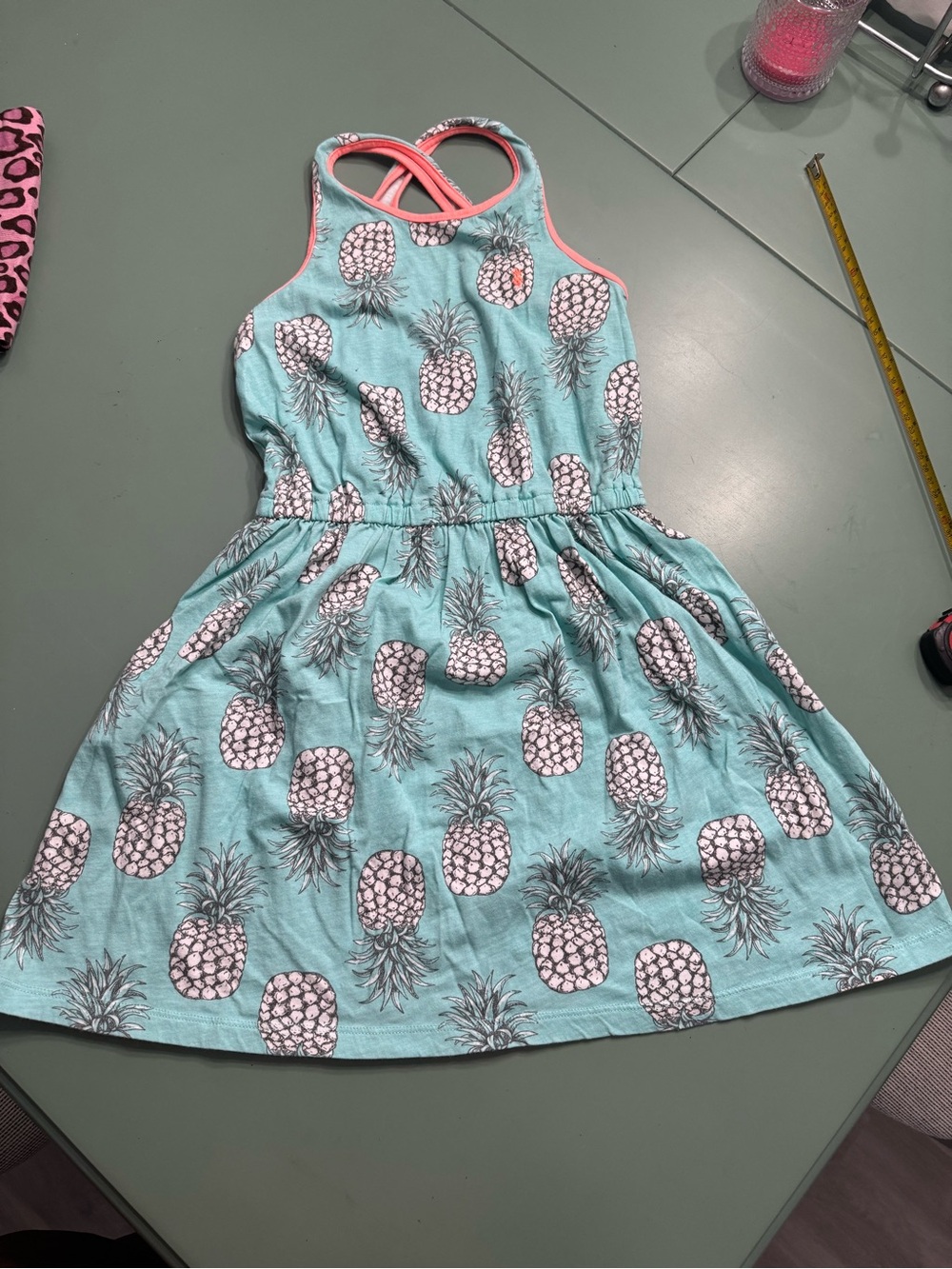 Girls' Teal Pineapple Print Sundress 7/8 no brand